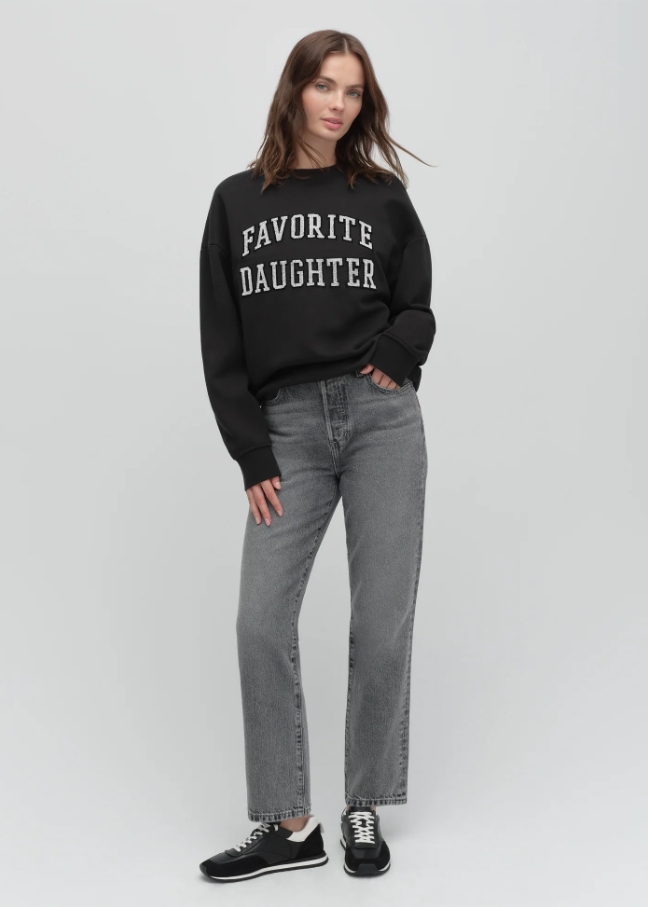 Favorite Daughter Collegiate Embroidery Sweatshirt, Black Velvet w/ White