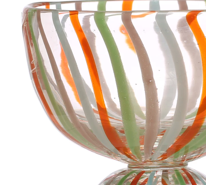 Hand-Painted Striped Glass Footed Bowl - 13 Hub Lane   |  