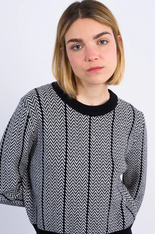 Jacquard Cropped Sweater, Black - 13 Hub Lane   |  Crewneck Sweaters