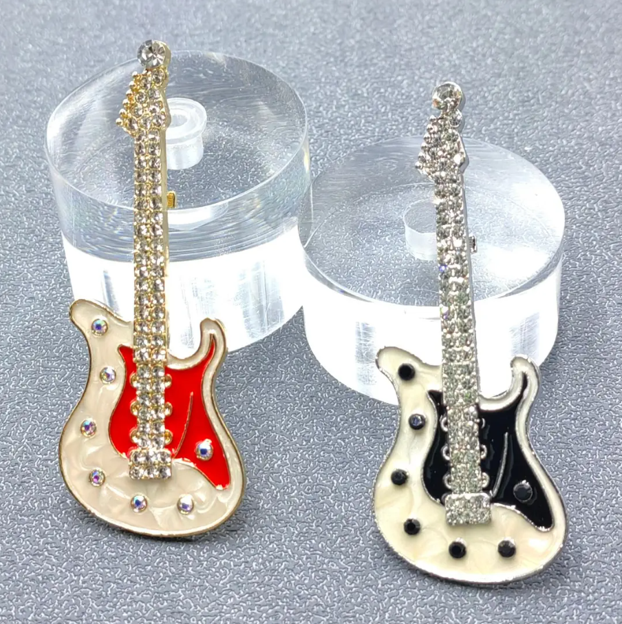 Rhinetsone & Enamel Rock & Roll Guitar - 13 Hub Lane   |  Brooches