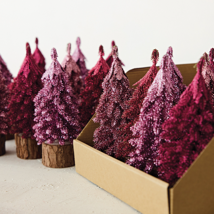 Glitter Tree w/ Wood Base, Pink