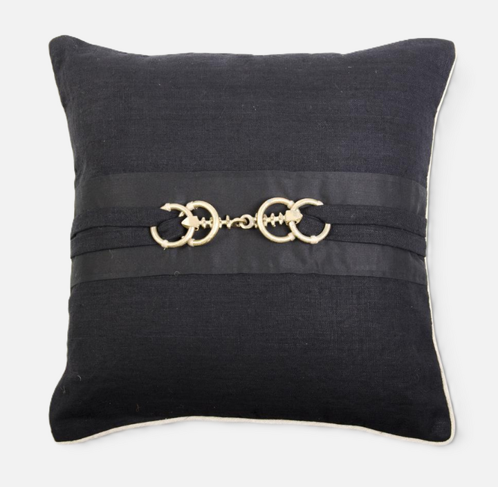 Gold Horse Bit Buckle Pillow, Black