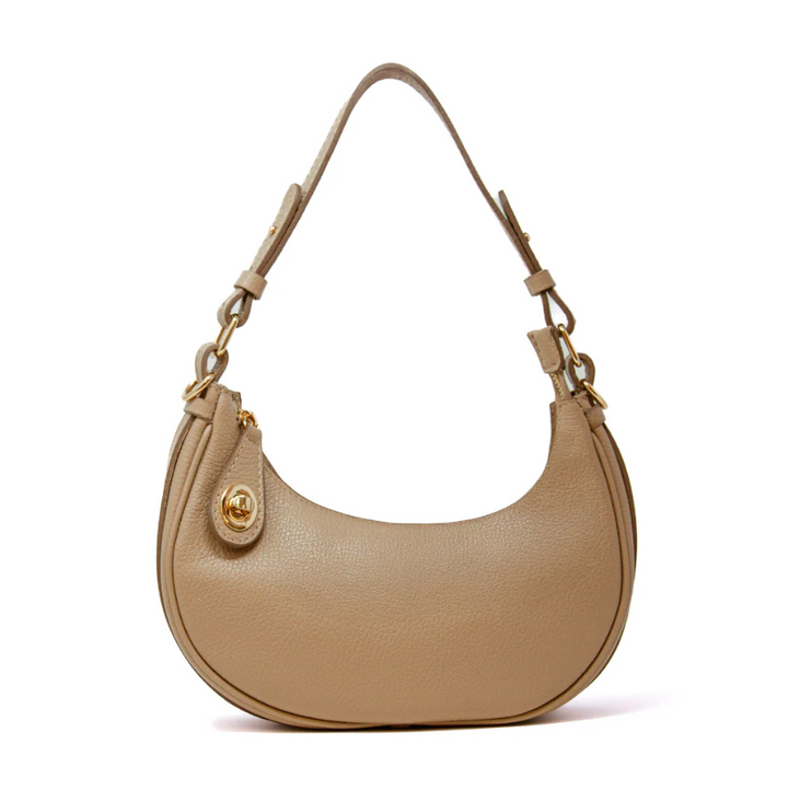 Italian Leather Half Moon Bag, Beige - 13 Hub Lane   |  Half-Moon Bags