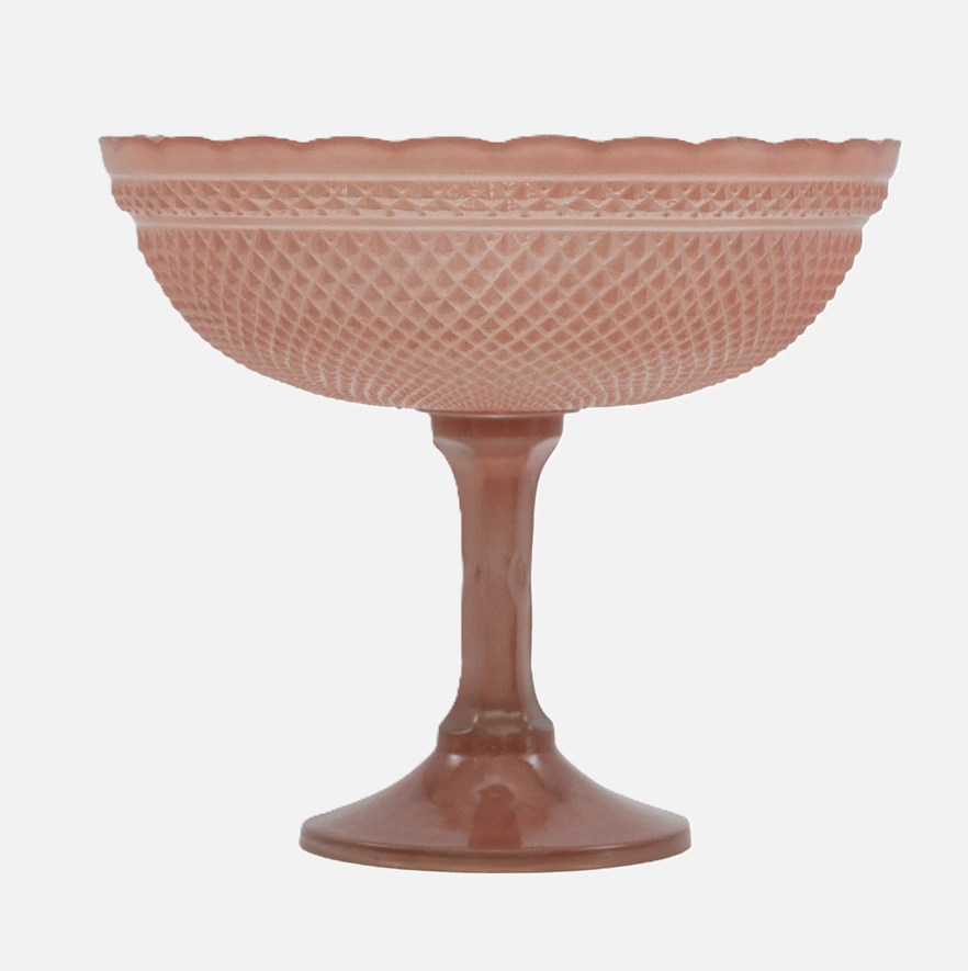 Pressed Glass Scalloped Footed Bowl, Pink - 13 Hub Lane   |  
