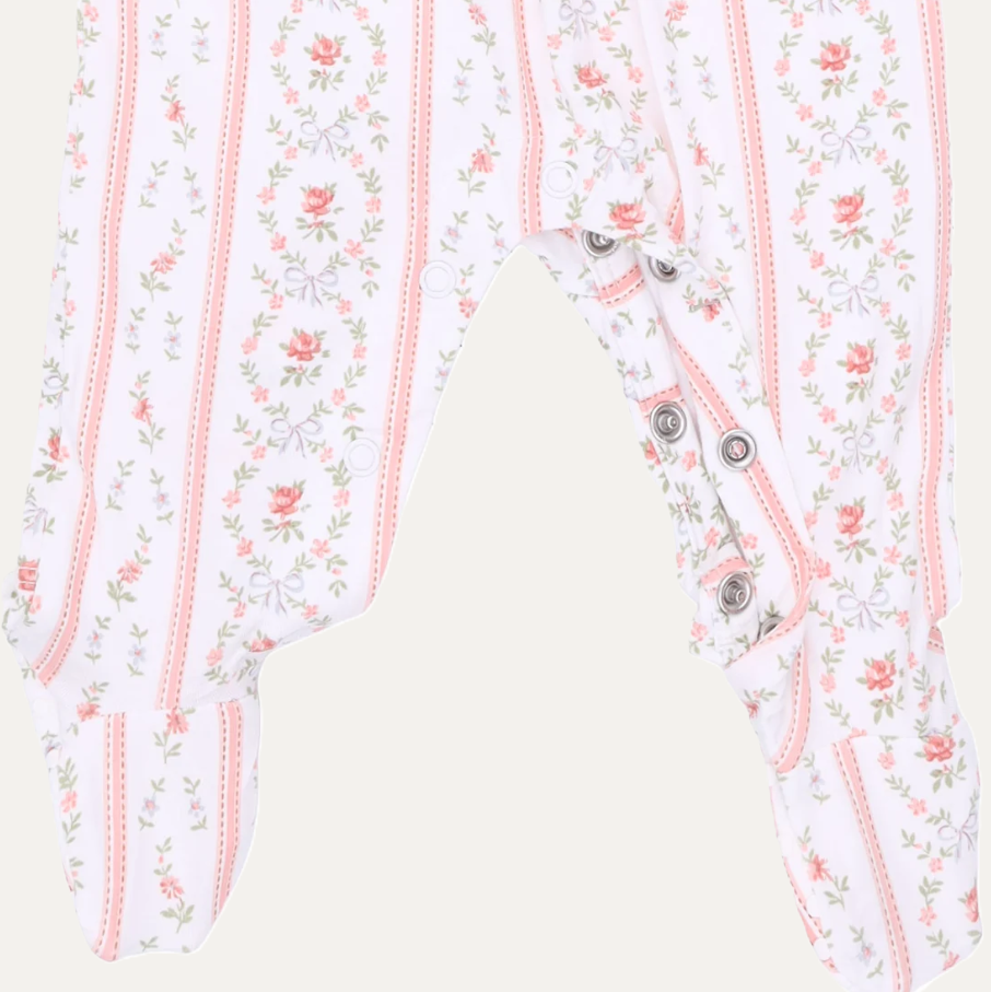 Marnie Rosebud Stripe - Smocked Peter Pan Snap Footie