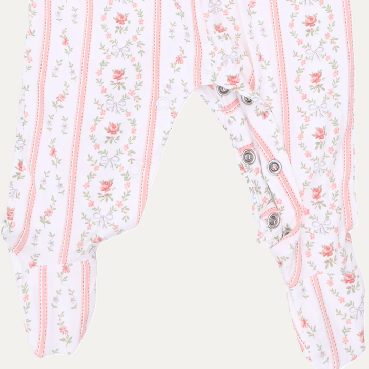 Marnie Rosebud Stripe - Smocked Peter Pan Snap Footie