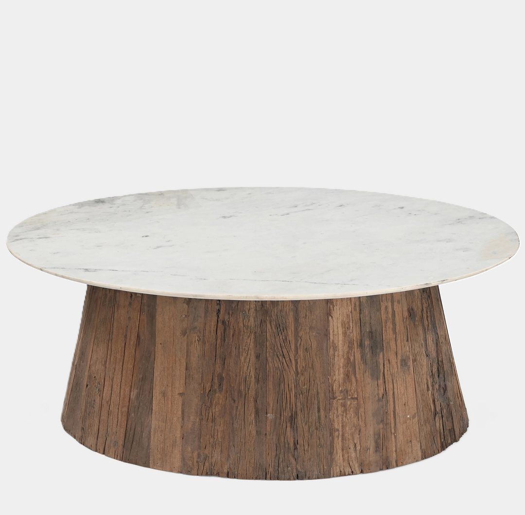 Oval Wood Coffee Table w/ Marble Top - 13 Hub Lane   |  Coffee Tables