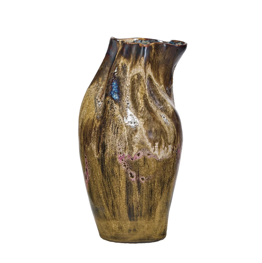 Hand-Painted Stoneware Organic Shaped Vase - Thumbnail 2