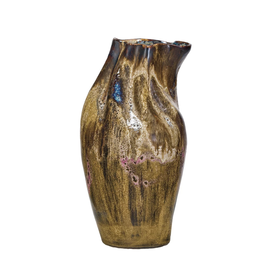 Hand-Painted Stoneware Organic Shaped Vase