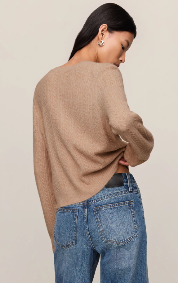 Medina Pointelle Cable Cardigan, Macaroon