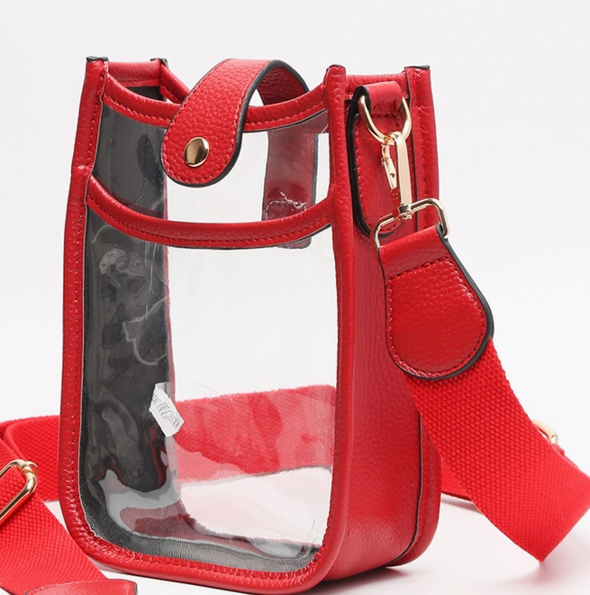Transparent Crossbody Bag, Red - 13 Hub Lane   |  Clear Crossbodies