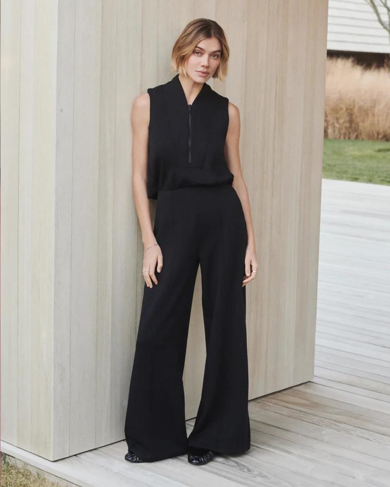 Spanx Shawl Collar Half Zip Jumpsuit, Very Black