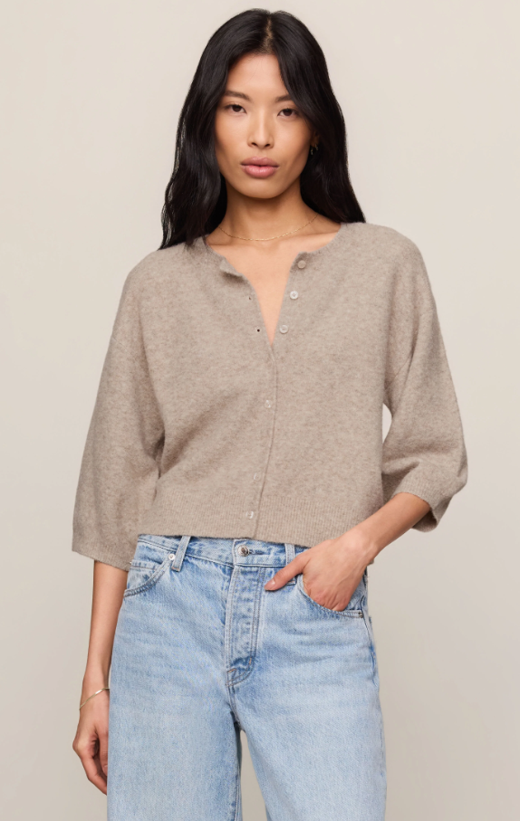 Valor Short Sleeve Cardigan, Natural Heather