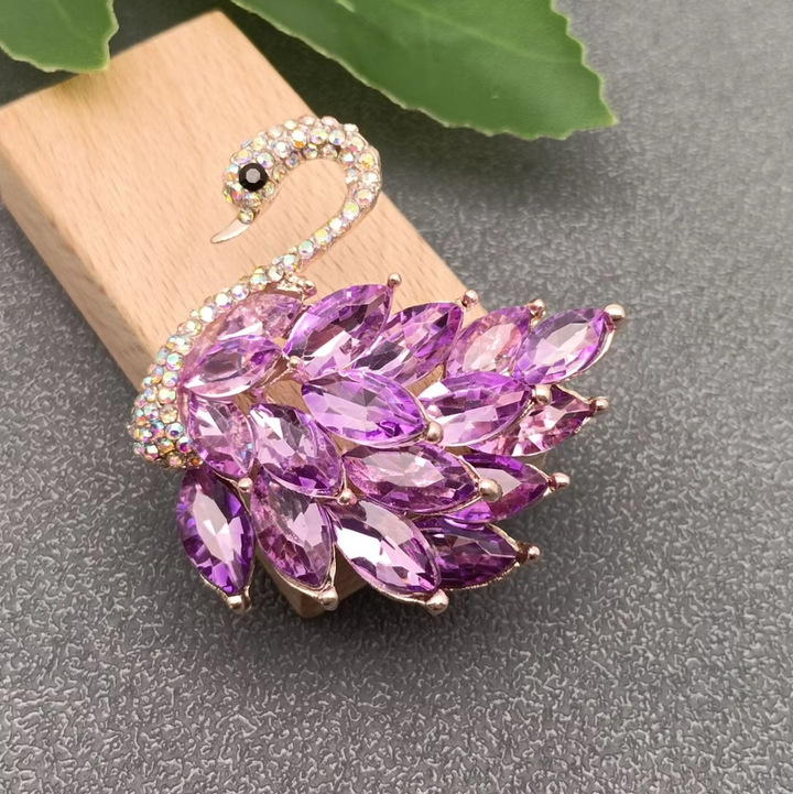 Sparkling Glass Swan Brooch - 13 Hub Lane   |  Brooches