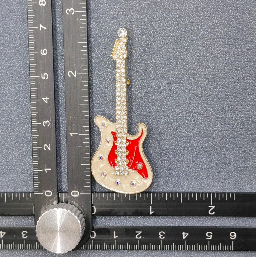Rhinetsone & Enamel Rock & Roll Guitar - 13 Hub Lane   |  Brooches