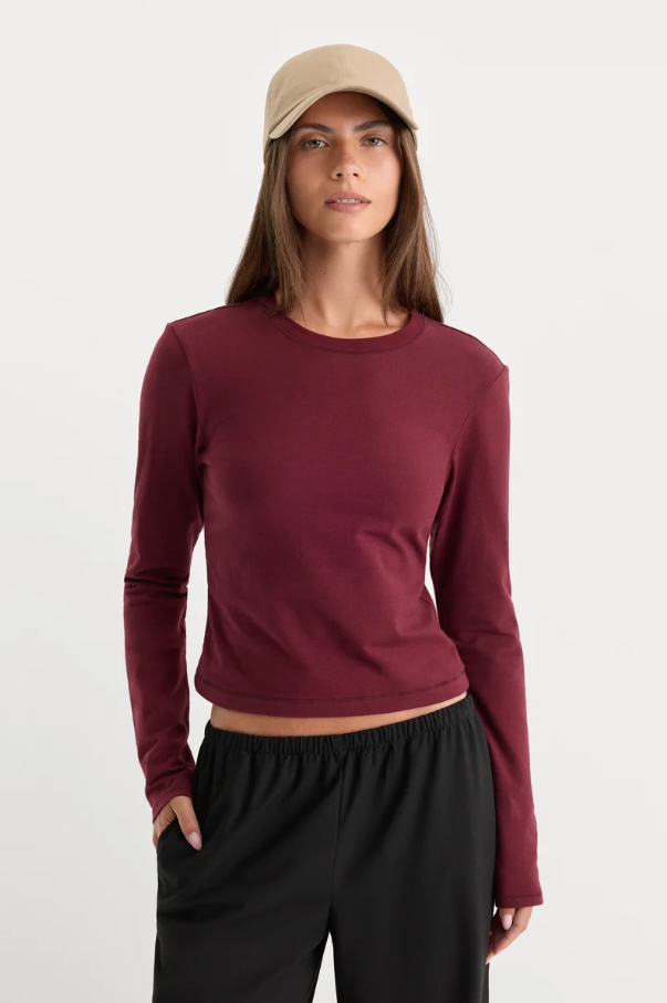 The Long Sleeve Baby Tee, Berry Noir