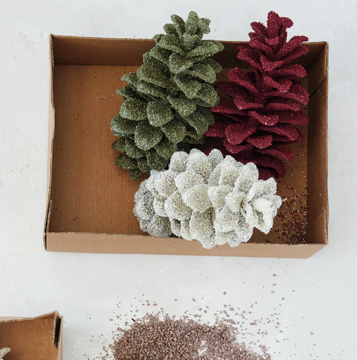 S/3 Faux Pinecones w/ Glitter