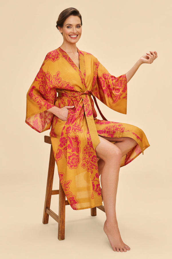 Mustard Tapestry Kimono Gown