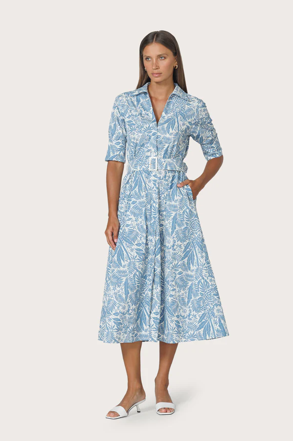 Chrissie Belted Maxi Poplin Dress, Botanical