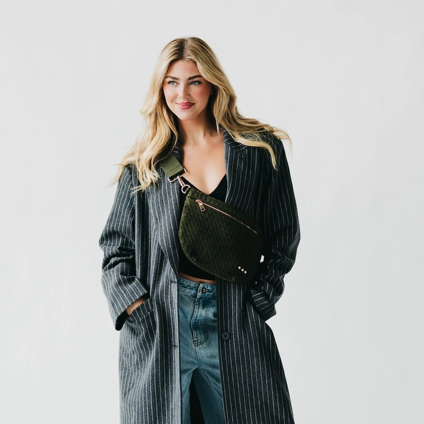 Suede Westlyn Woven Bum Bag, Olive