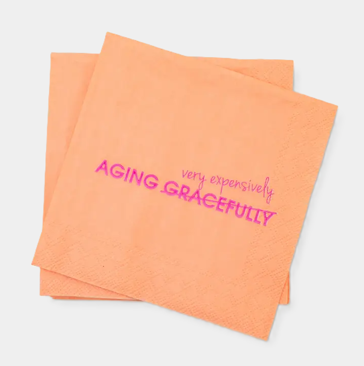 Aging Very Expensively - Cocktail Napkins - 13 Hub Lane   |  Funny Cocktail Napkins