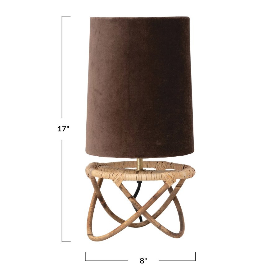 Hand-Woven Rattan Table Lamp w/ Cotton Velvet Shade