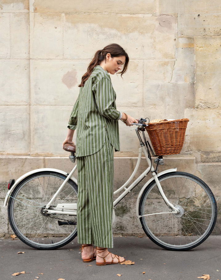 Brontë Relaxed Button Up Shirt, Sea Moss Stripe