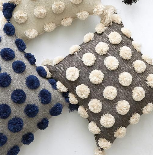 Ula Pom Pom Pillow - Grey/Natural - 13 Hub Lane   |  Wool Pillows