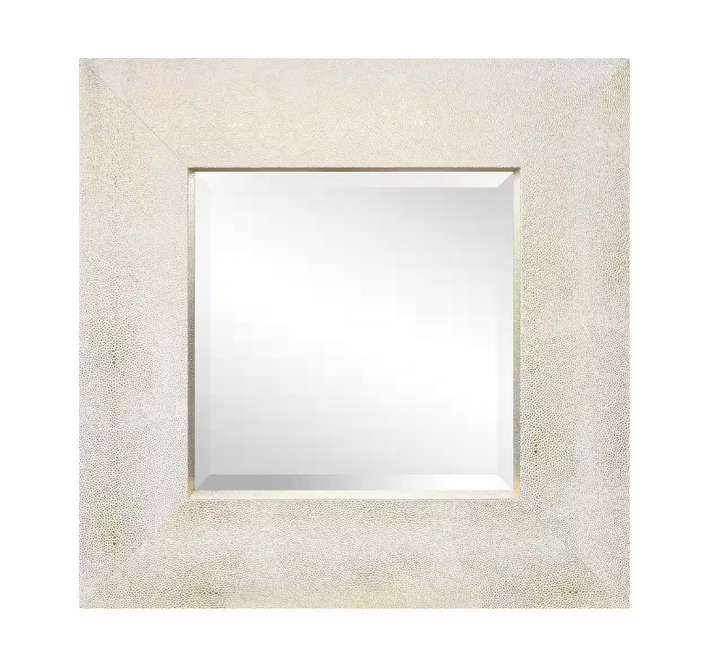 Gold on White Shagreen Leather Beveled Mirror