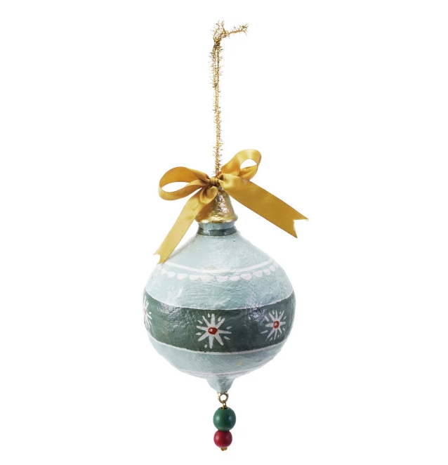 Hand-Painted Paper Mache Ornament w/ Bow - Thumbnail 4