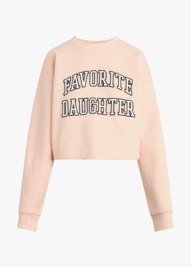 Favorite Daughter Cropped Collegiate Hoodie, Pale Pink & White - 13 Hub Lane   |  Cropped Sweatshirts