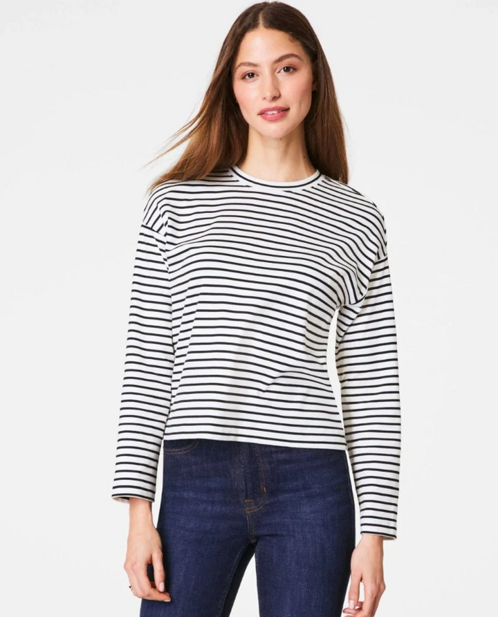 SPANX® AirEssentials Long Sleeve Side Slit Top, Pier Stripe - 13 Hub Lane   |  Long Sleeve Tees