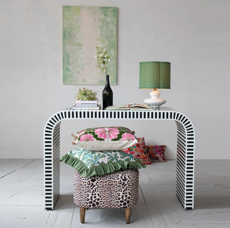 Stoneware Table Lamp w/ Scalloped Shade, Green & White - 13 Hub Lane   |  Stoneware Table Lamps