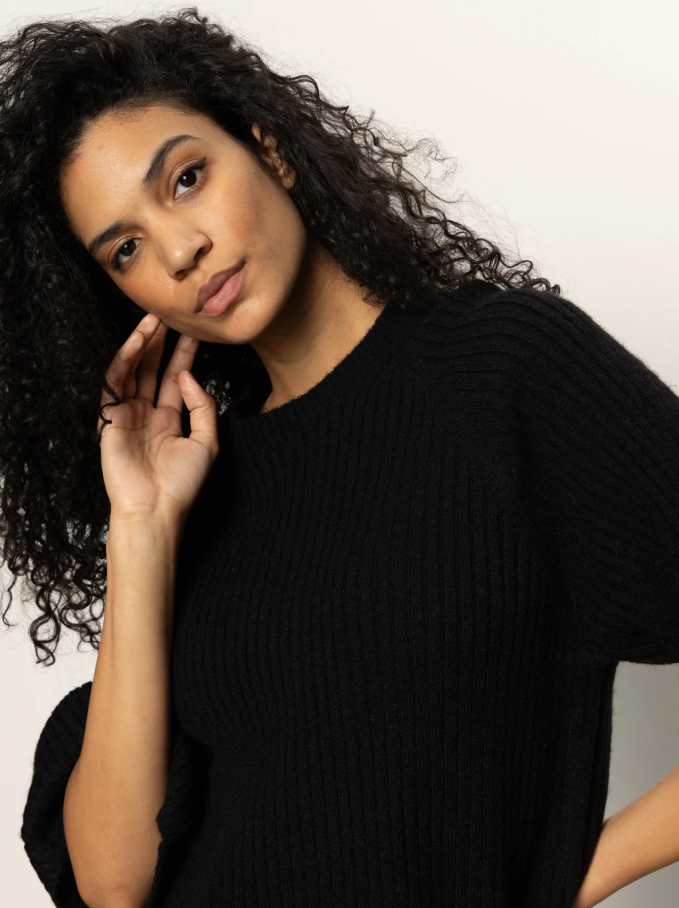 Ribbed Sweater Tee, Black - 13 Hub Lane   |  Crewneck Sweaters