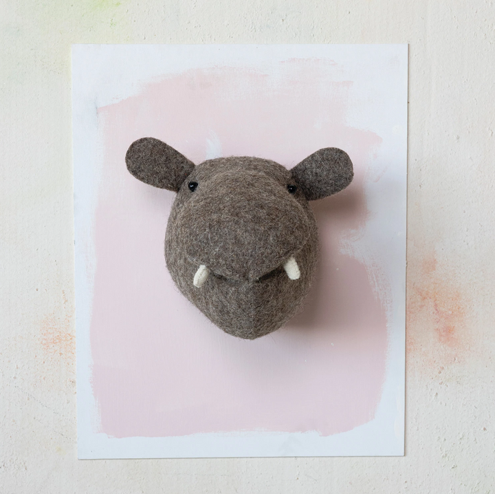 Handmade Wool Felt Hippo Head Wall Décor