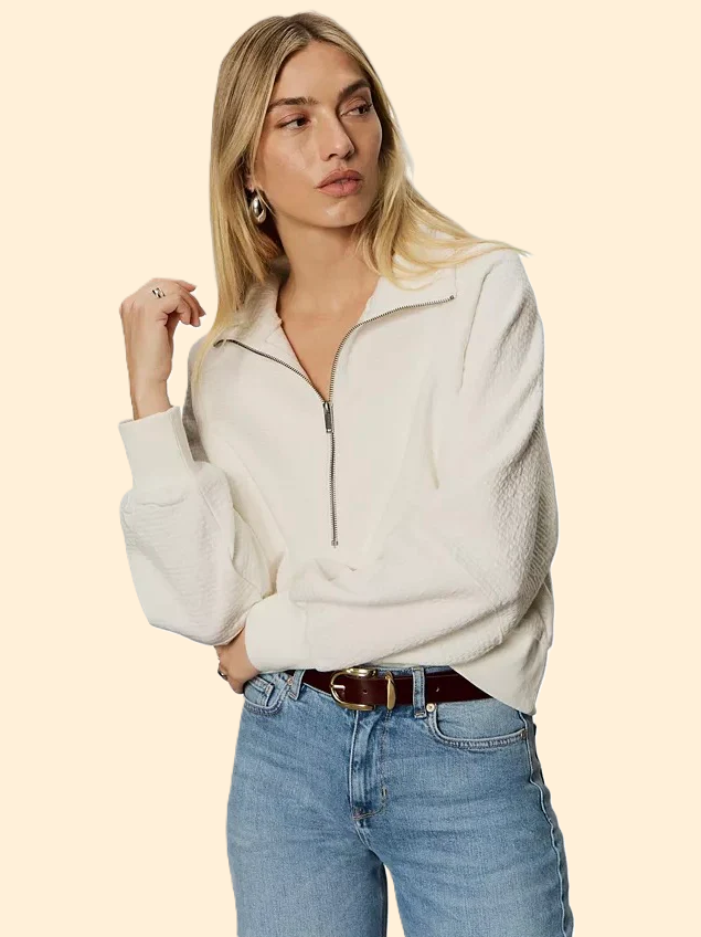 Textured Zip Up Popover, Chalk