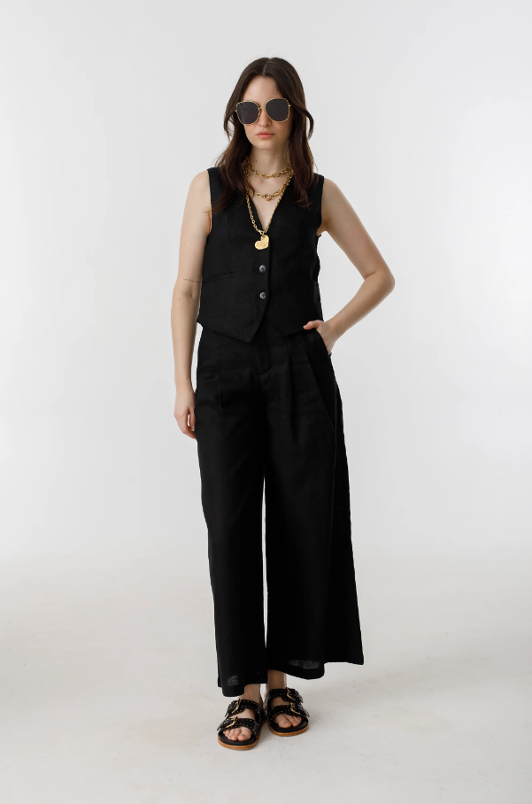 Culotte Linen Pants, Black - 13 Hub Lane   |  