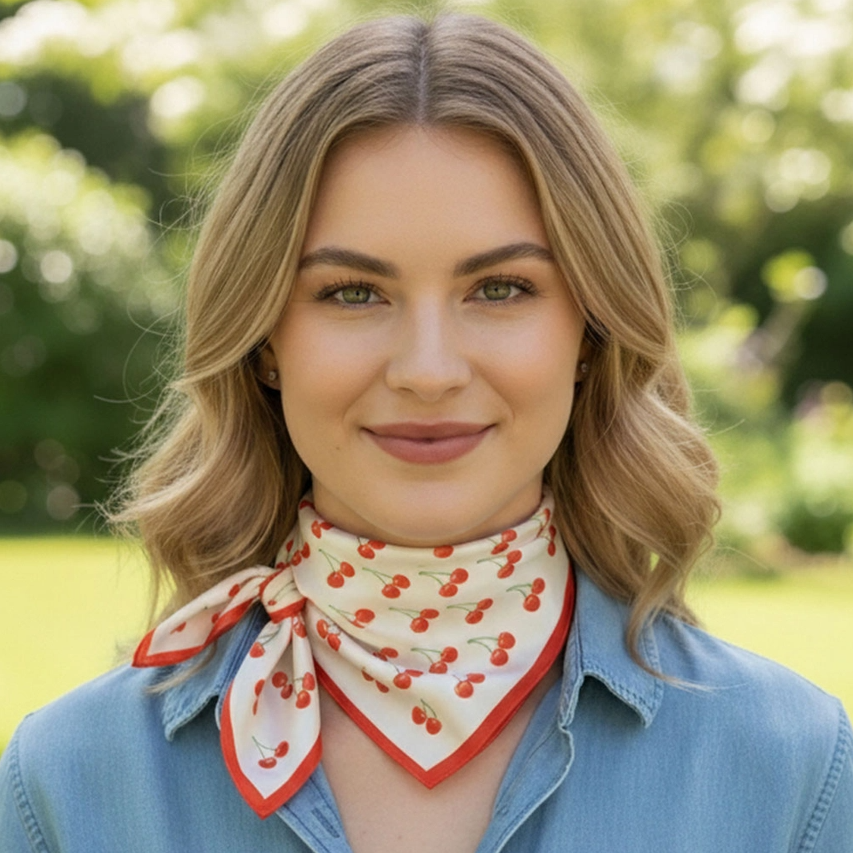 Cherry Printed Satin Bandana Scarf
