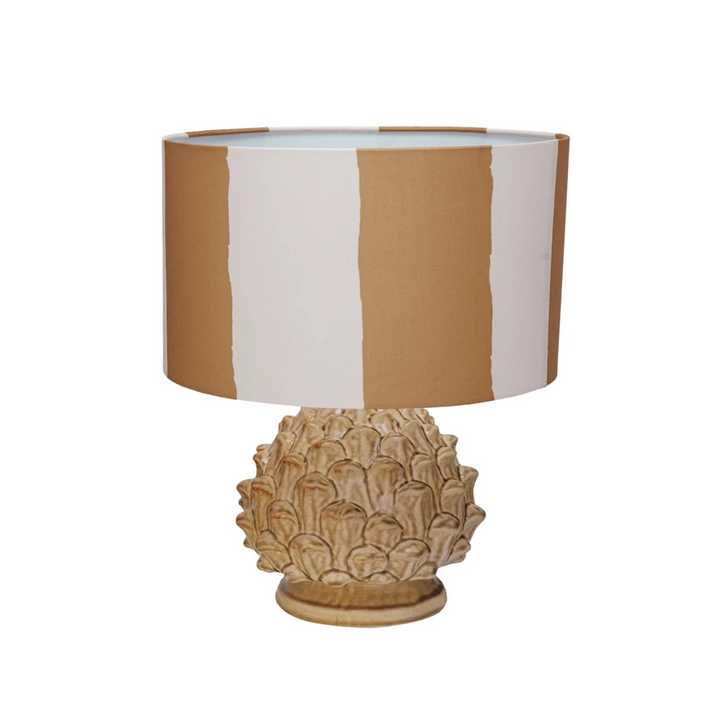 Artichoke Finial Table Lamp w/ Painted Linen Shade