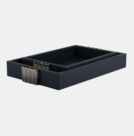 Blue Ombre Leather + Wood Tray Set