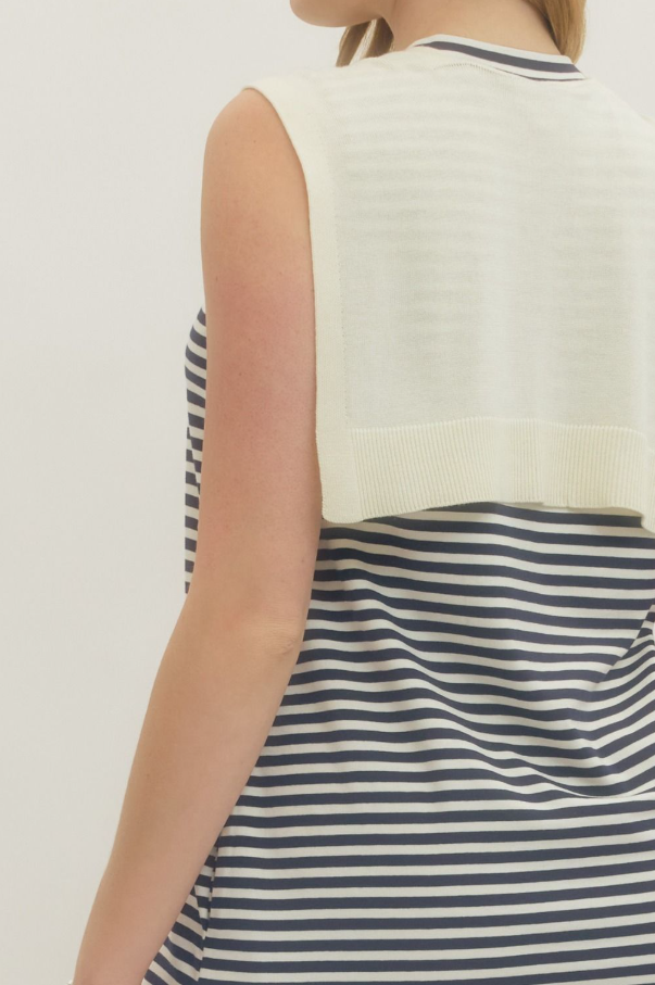Striped Sleeveless Mini, Cream w/ Navy