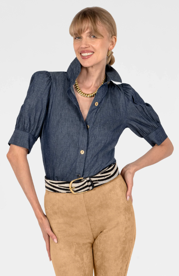 Puff Sleeve Top, Chambray