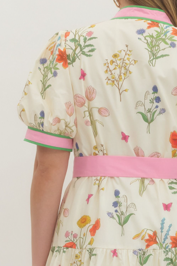 Floral Self-Tie Mini Dress, Cream - 13 Hub Lane   |  