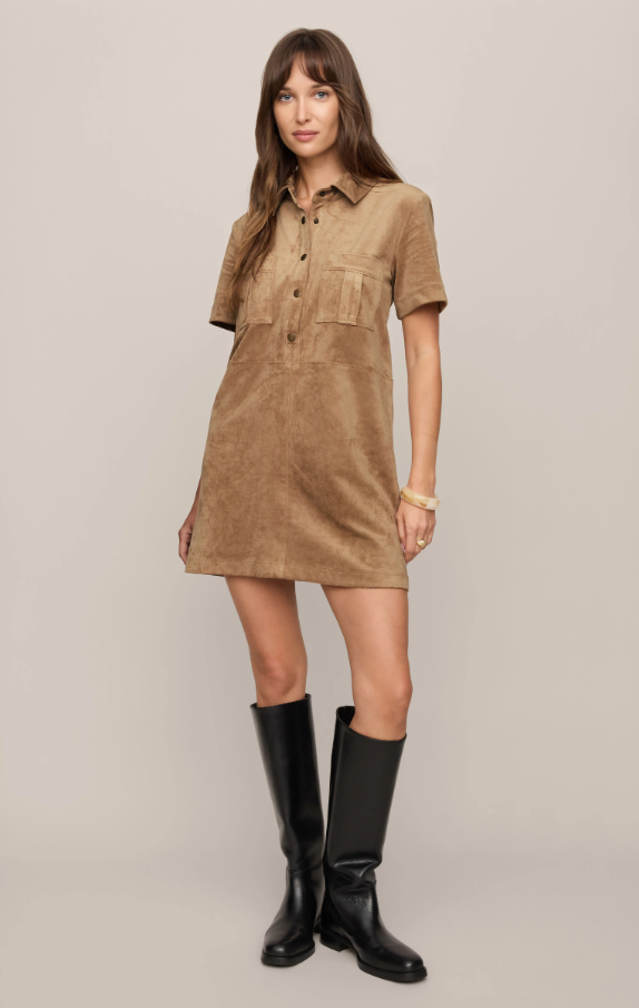 Leone Suede Mini Dress, Light Sand