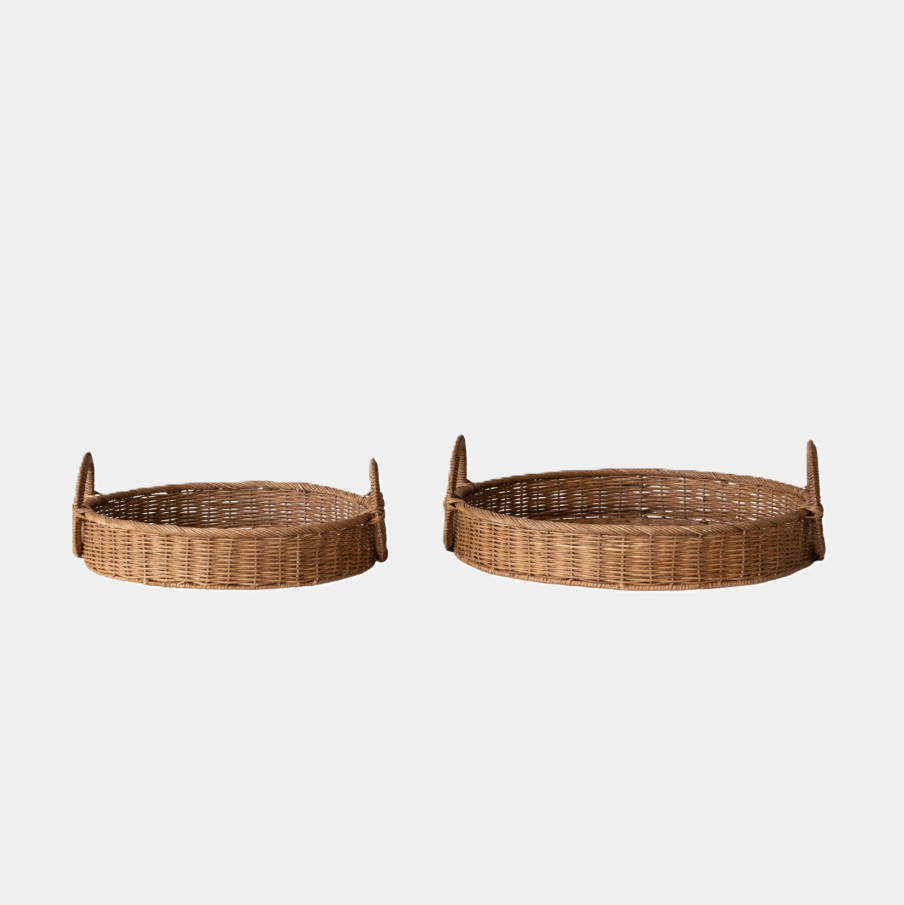 Decorative Woven Rattan Tray w/ Circle Handles - 13 Hub Lane   |  Woven Trays