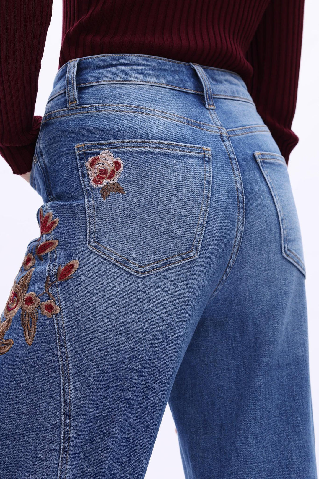 New York 30" Floral High Rise Wide Leg, Medium Blue