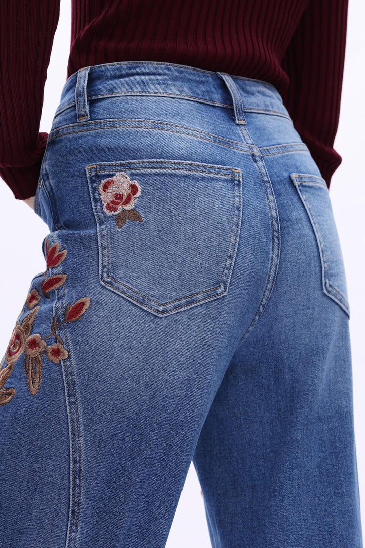 New York 30" Floral High Rise Wide Leg, Medium Blue