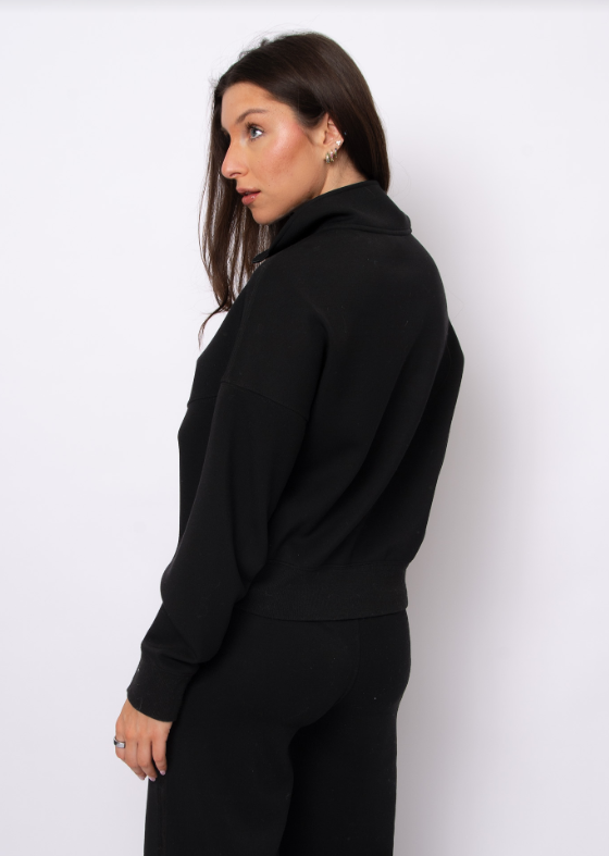 Mailyn Satin Trim Half-Zip, Black
