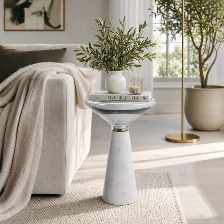 Vermillion Accent Table, White