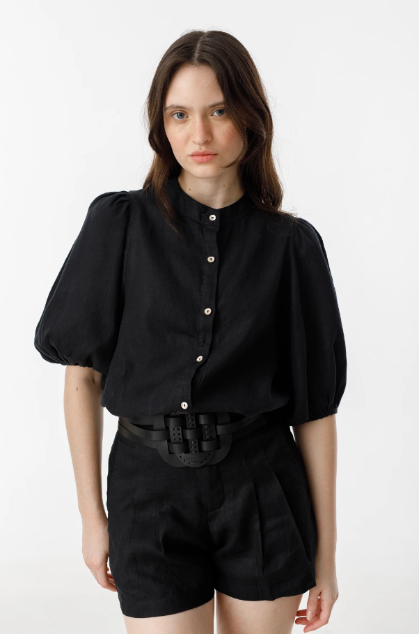 Bubble Linen Shirt, Black - 13 Hub Lane   |  